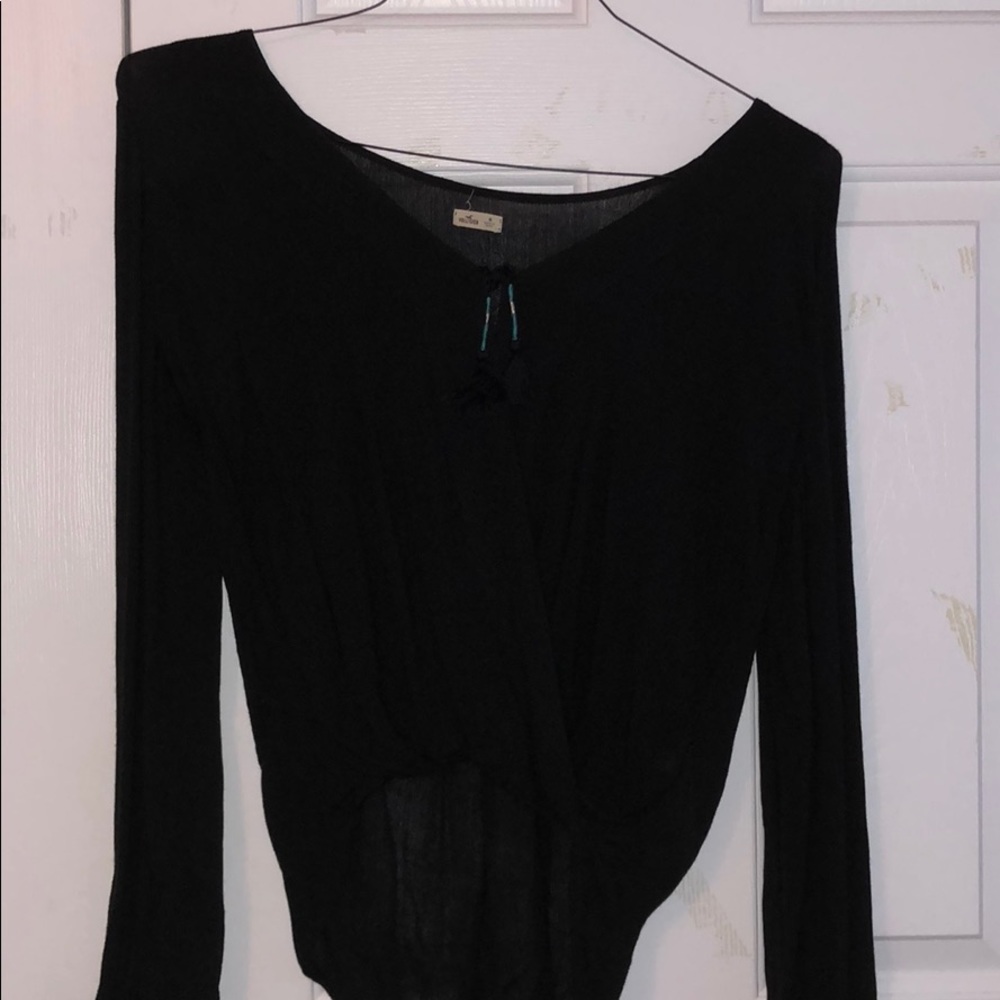 Black Wrap Long Sleeve Top